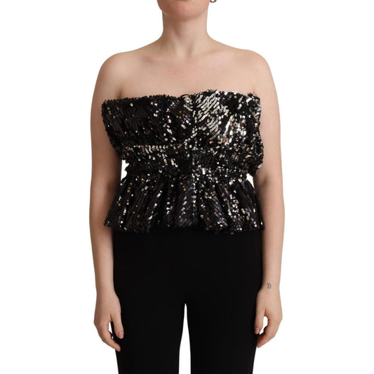 Aniye By Black Sequined Polyester Strapless Cocktail Blouse Top Aniye By