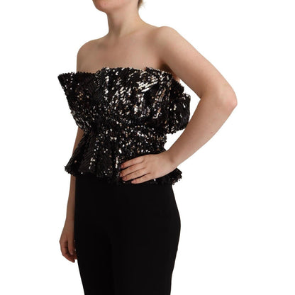 Aniye By Black Sequined Polyester Strapless Cocktail Blouse Top