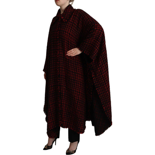 Elegant Red & Black Long Sleeve Overcoat Jacket