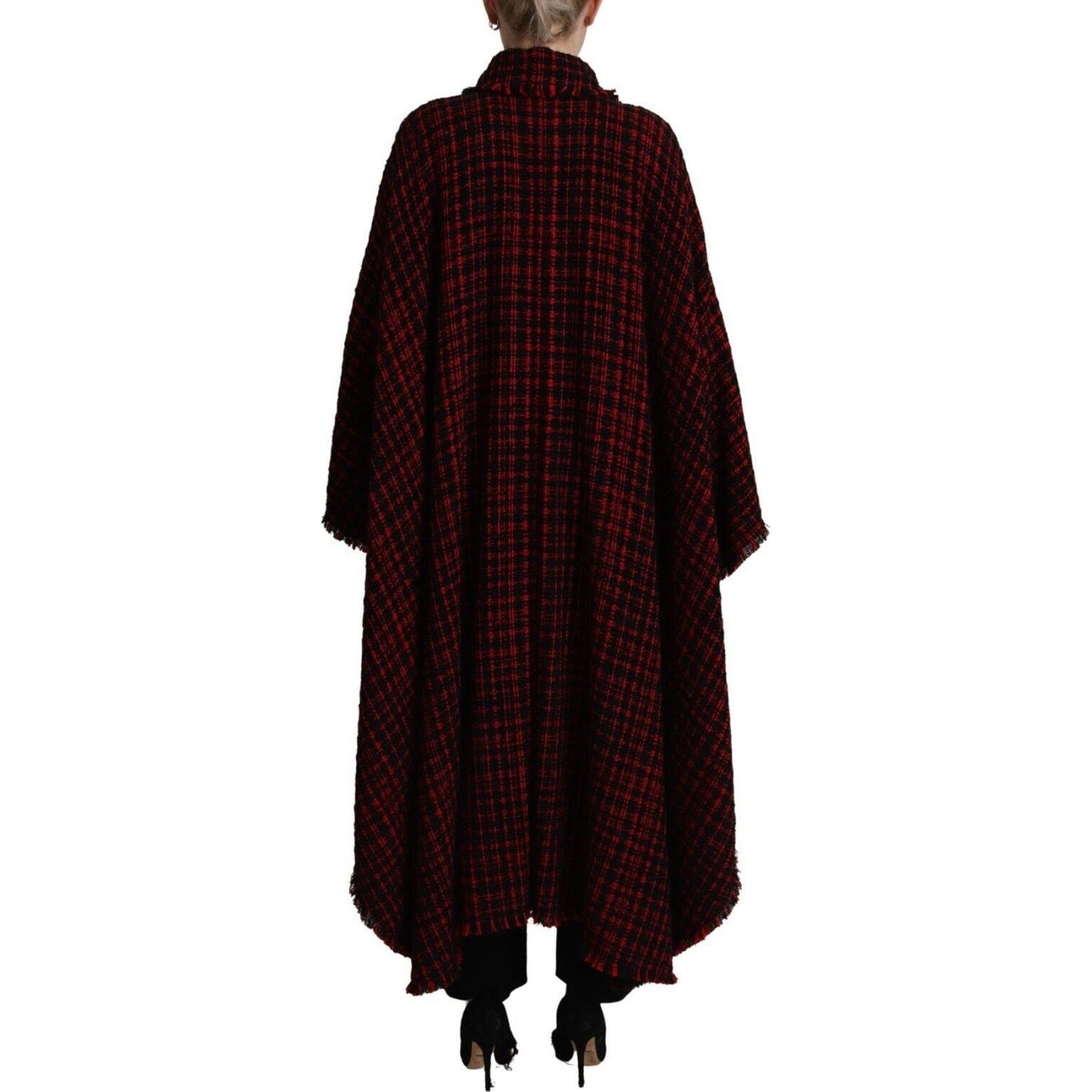 Elegant Red & Black Long Sleeve Overcoat Jacket