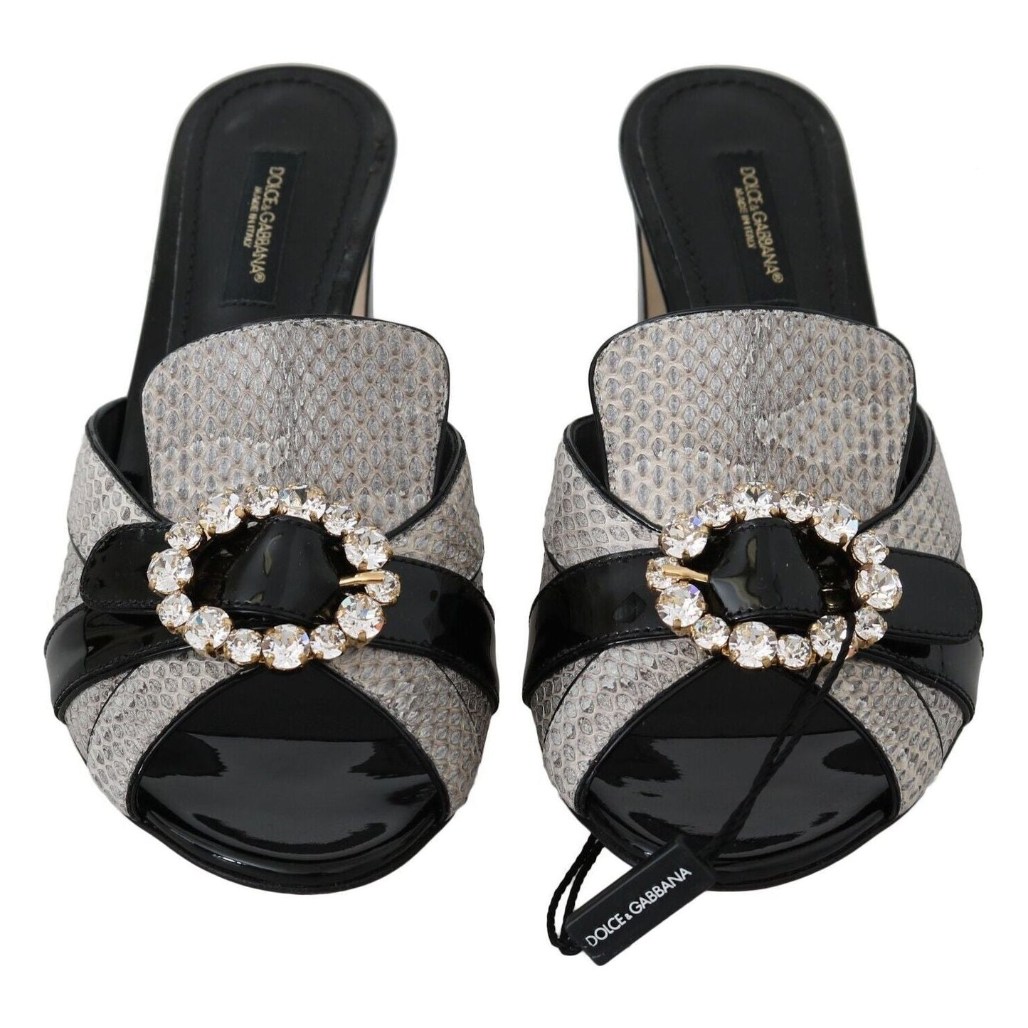 Crystal-Embellished Exotic Leather Sandals