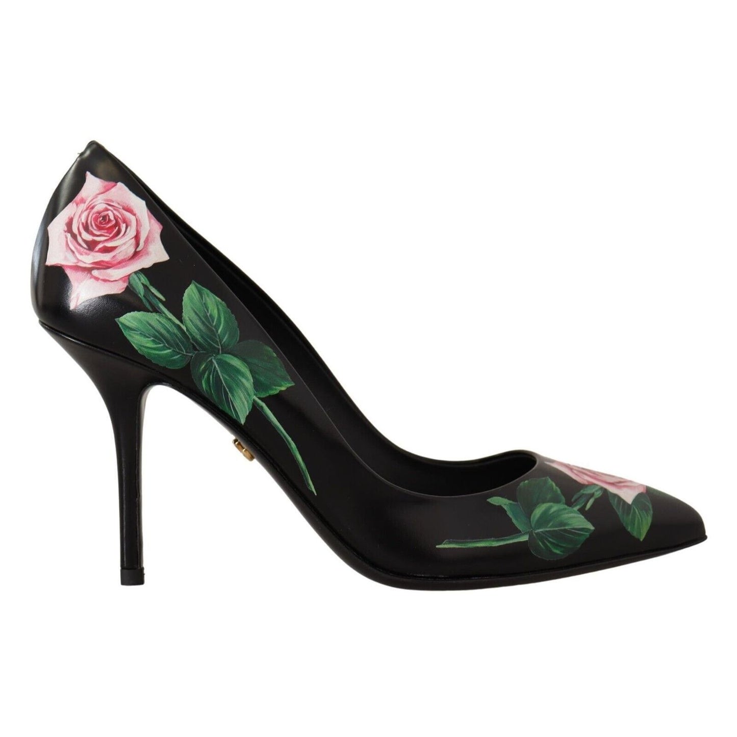 Dolce & Gabbana Black Leather Roses High Heels Pumps Shoes Dolce & Gabbana