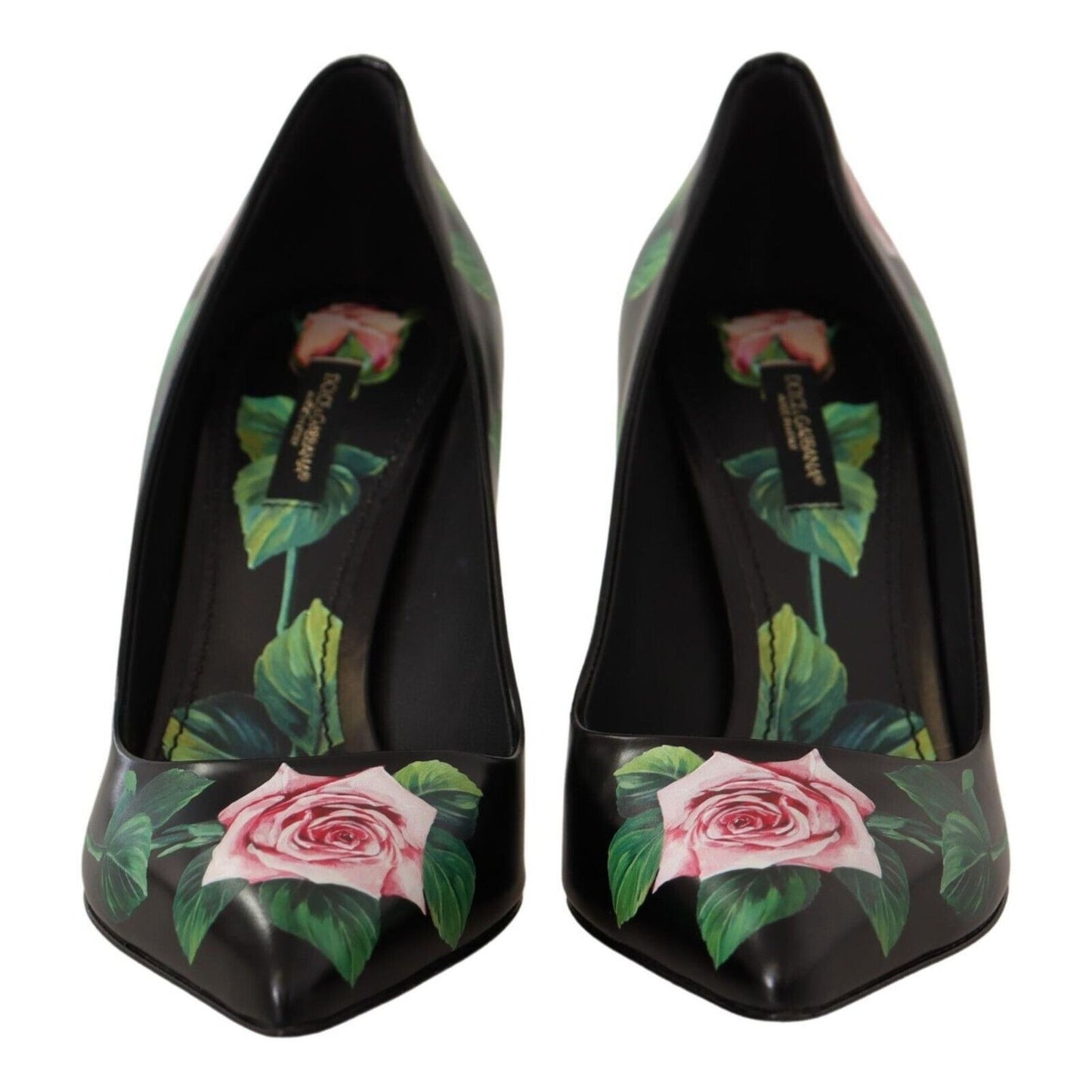 Dolce & Gabbana Black Leather Roses High Heels Pumps Shoes Dolce & Gabbana