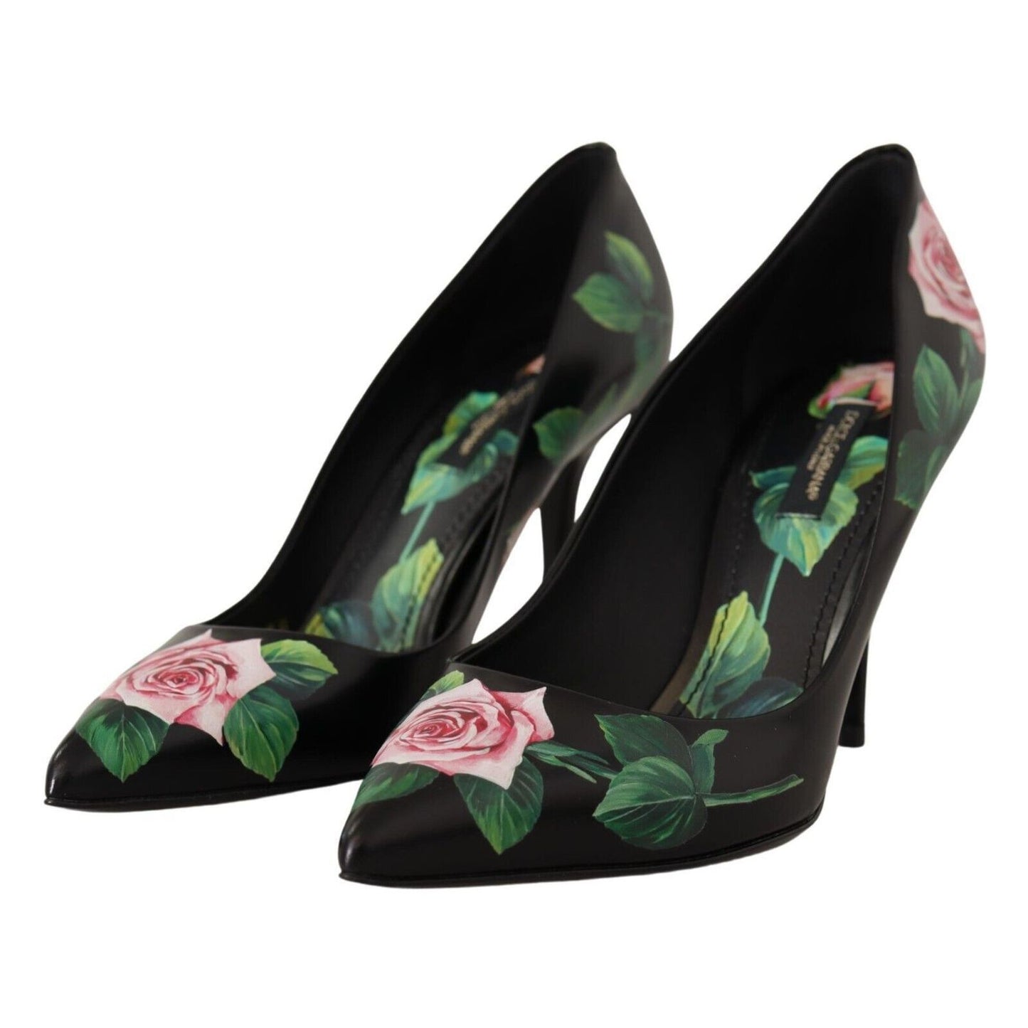 Dolce & Gabbana Black Leather Roses High Heels Pumps Shoes Dolce & Gabbana