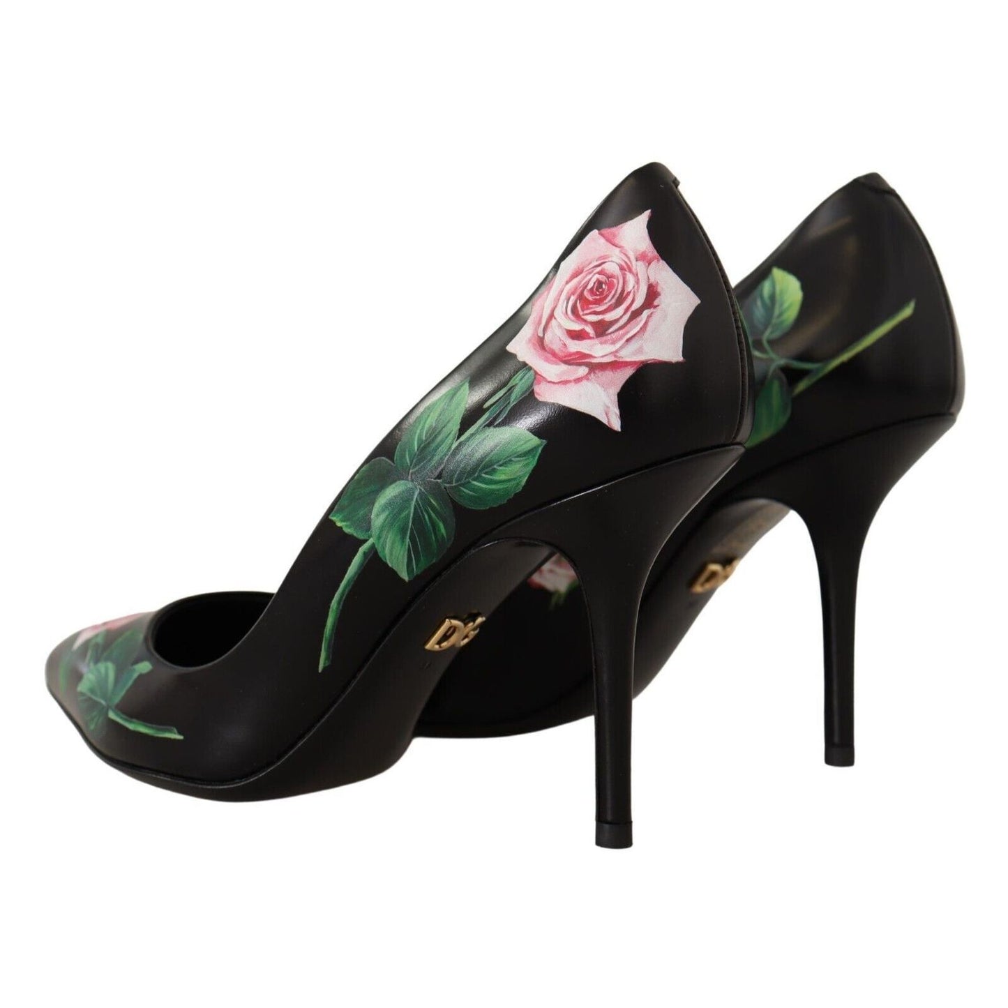Dolce & Gabbana Black Leather Roses High Heels Pumps Shoes Dolce & Gabbana