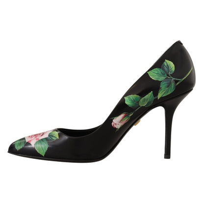Dolce & Gabbana Black Leather Roses High Heels Pumps Shoes Dolce & Gabbana