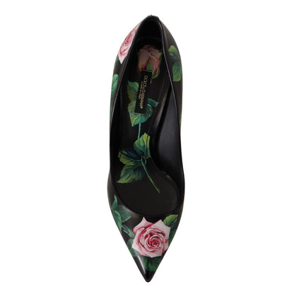 Dolce & Gabbana Black Leather Roses High Heels Pumps Shoes Dolce & Gabbana