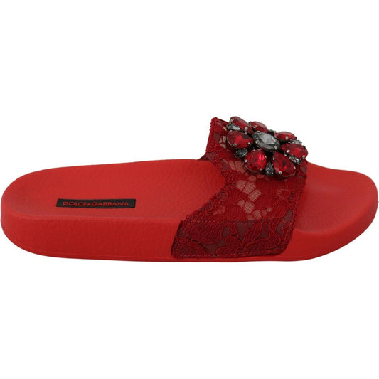 Dolce & Gabbana Floral Lace Crystal-Embellished Slide Flats Dolce & Gabbana