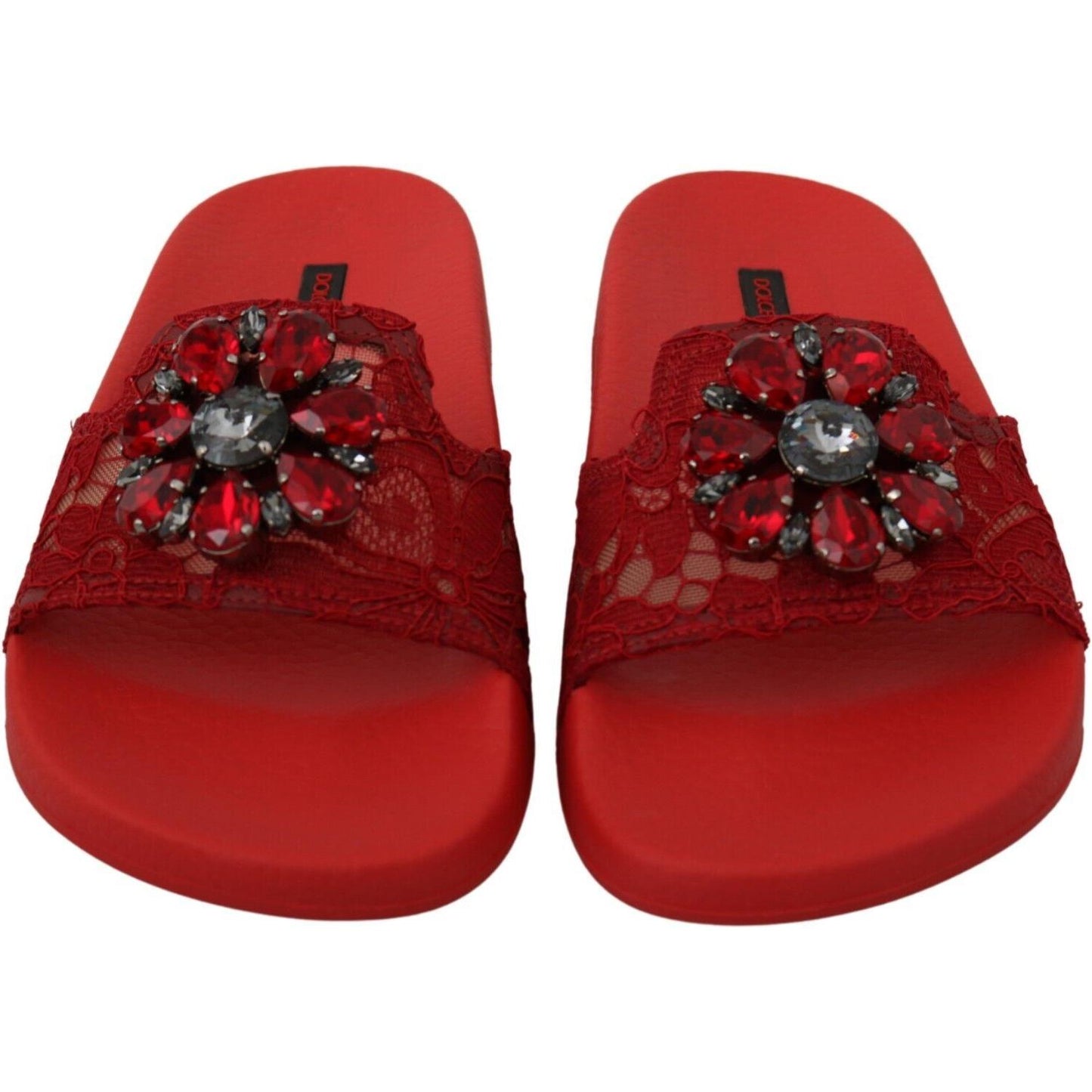 Dolce & Gabbana Floral Lace Crystal-Embellished Slide Flats Dolce & Gabbana