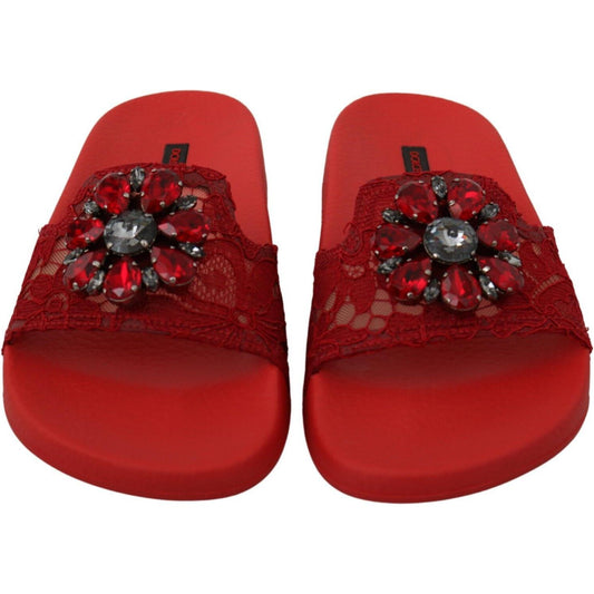 Dolce & Gabbana Floral Lace Crystal-Embellished Slide Flats Dolce & Gabbana