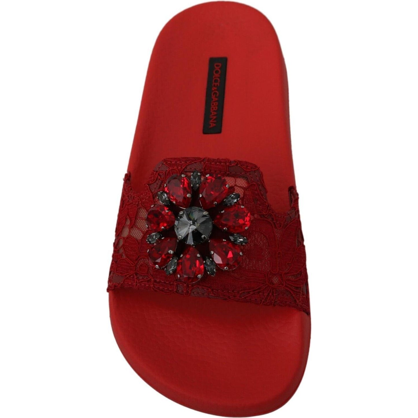 Dolce & Gabbana Floral Lace Crystal-Embellished Slide Flats Dolce & Gabbana