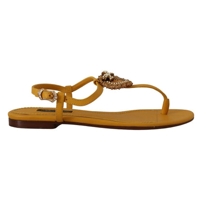 Dolce & Gabbana Mustard Leather Devotion Flats Sandals Shoes