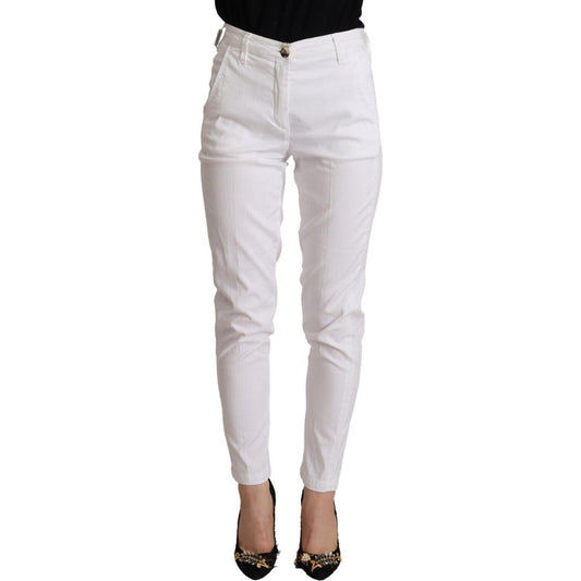 Chic White Mid Waist Skinny Cropped Pants