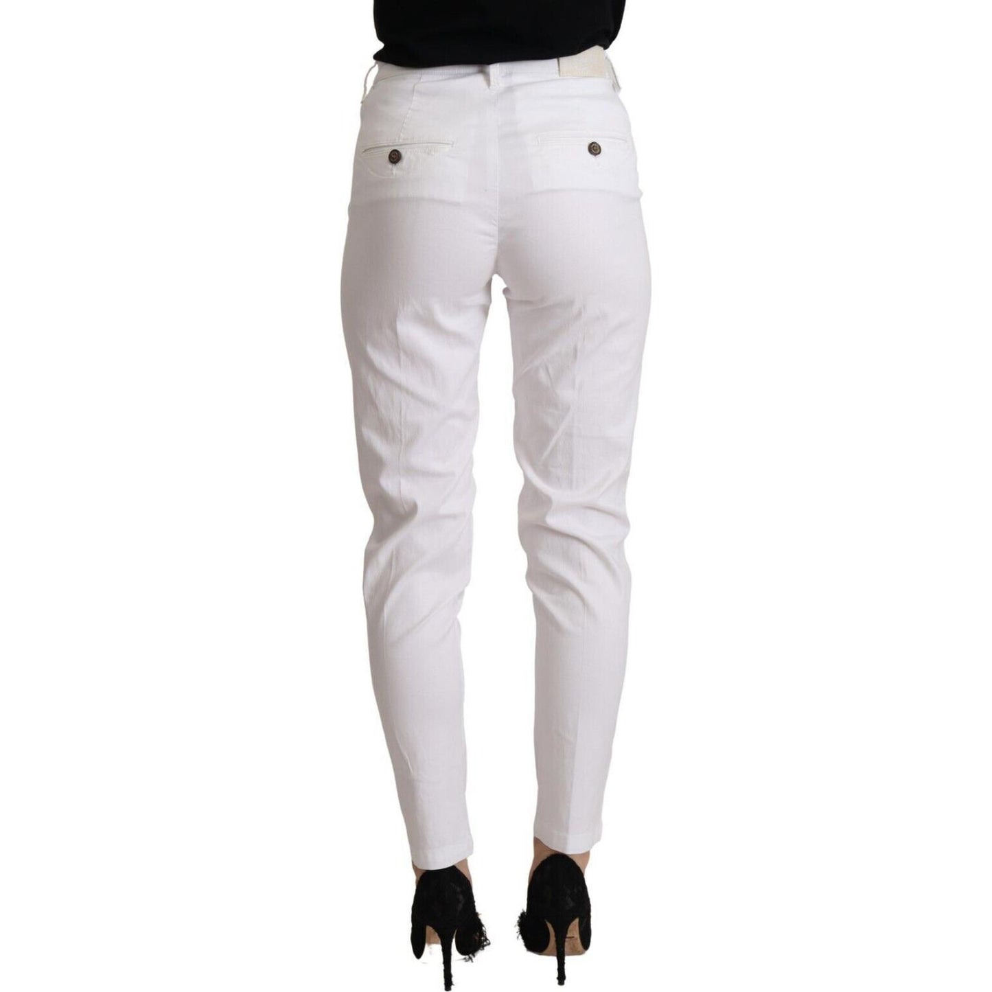 Chic White Mid Waist Skinny Cropped Pants