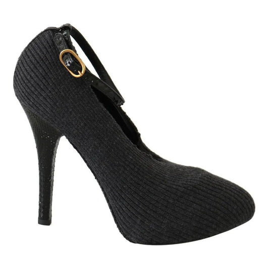 Dolce & Gabbana Black Leather Heels Fabric Socks Pumps Shoes black-leather-heels-fabric-socks-pumps-shoes