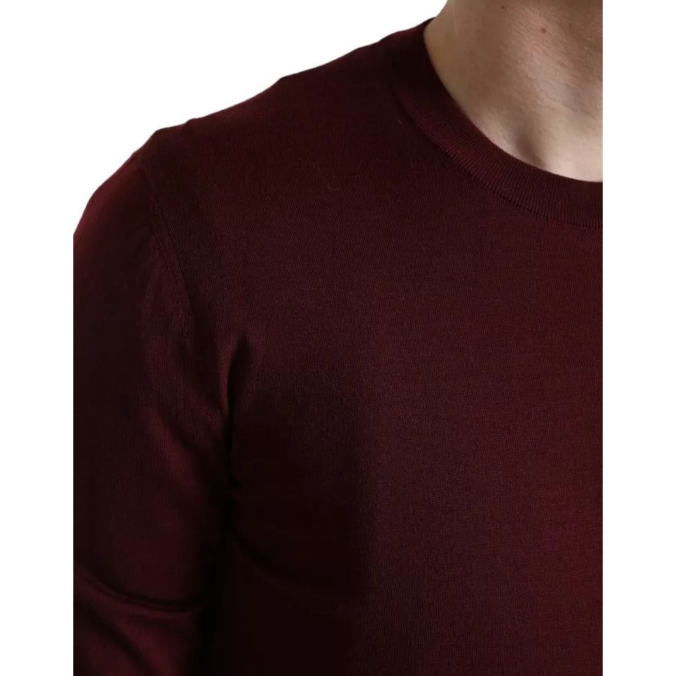 Bordeaux Wool Knit Crew Neck Pullover Sweater