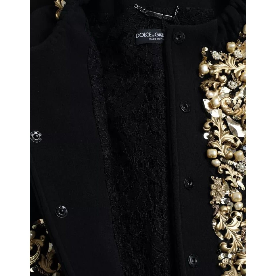 Dolce & Gabbana Black VirginWool Embellished Overcoat Jacket black-virginwool-embellished-overcoat-jacket