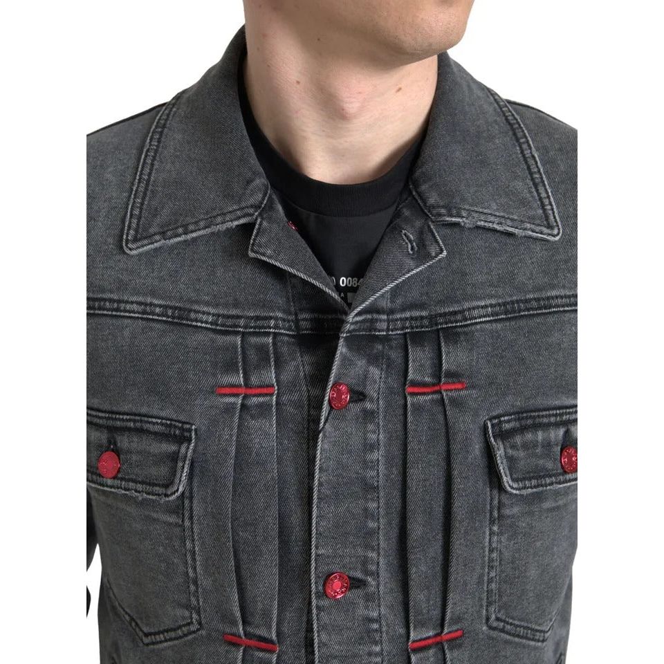 Gray Washed Cotton Stretch Denim Men Jacket