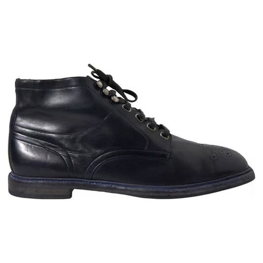 Navy Blue Leather Lace Up Ankle Boots Shoes