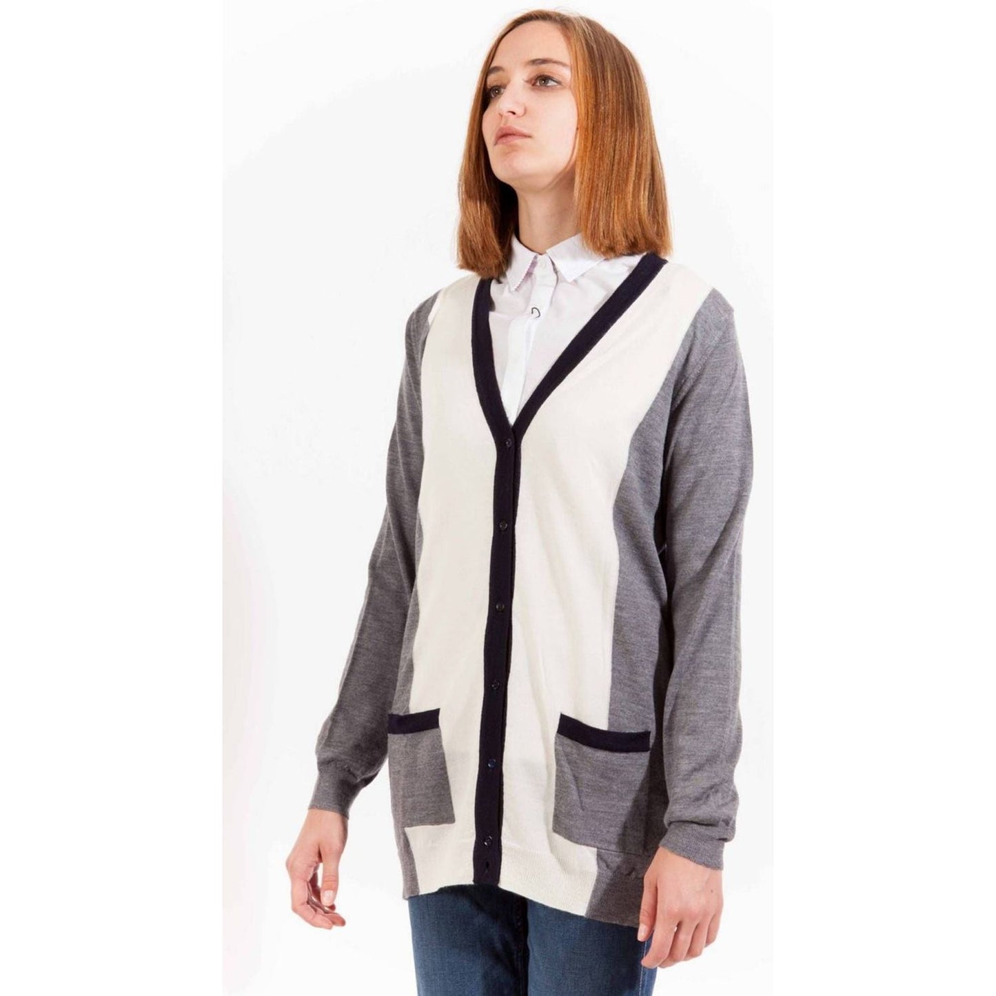 Chic Gray Woolen Long Sleeve Cardigan