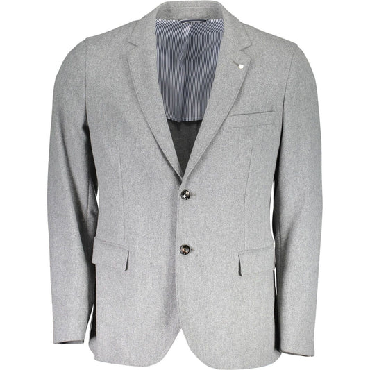 Elegant Gray Wool Blend Jacket