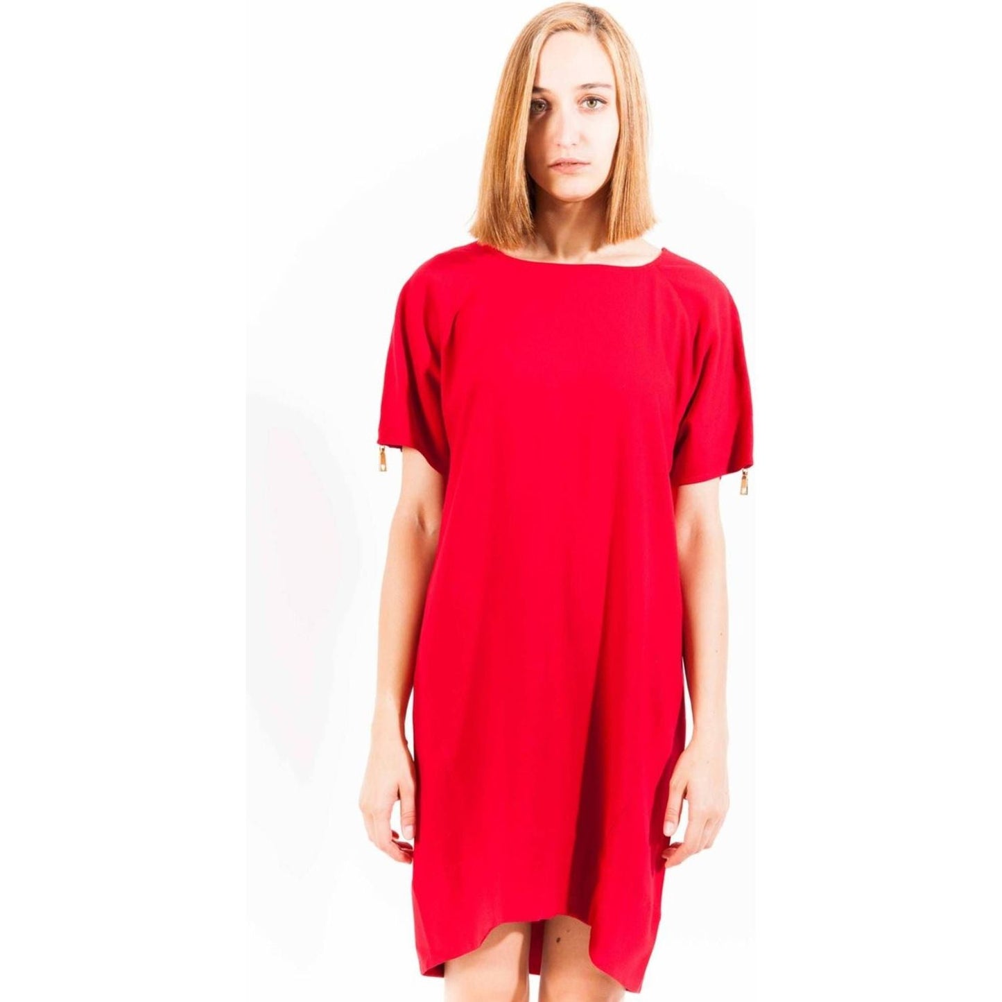 Elegant Red Wool Dress with Logo Detail