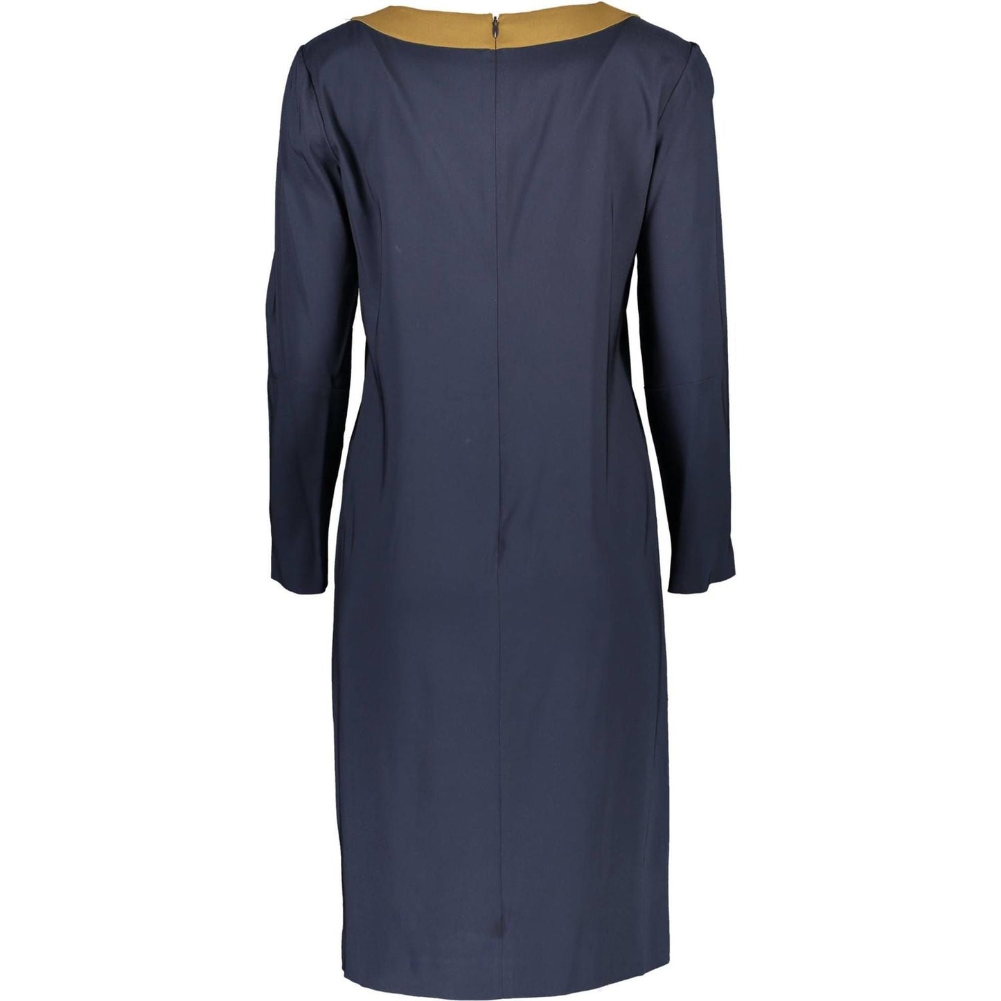 Chic Blue Round Neck Dress with Contrasting Details