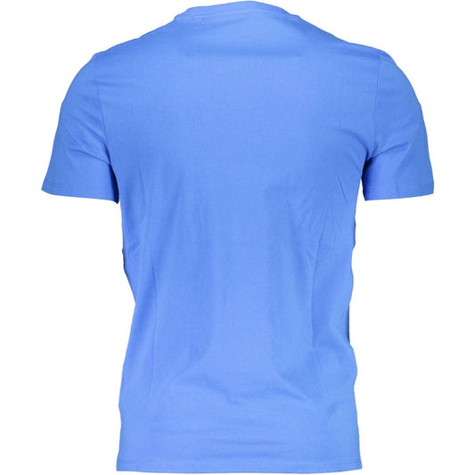 Slim Fit Blue Cotton Tee with Logo Print