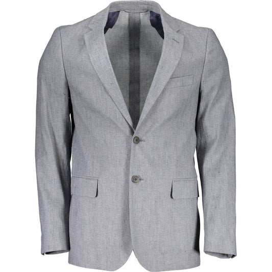 Elegant Gray Linen-Cotton Blend Jacket