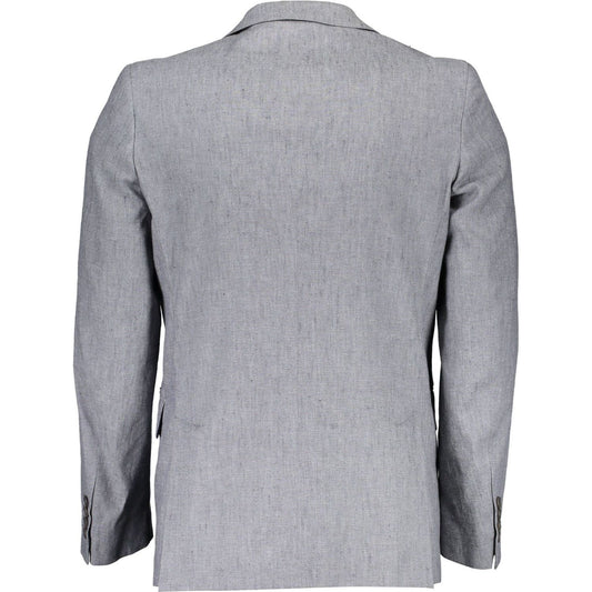 Elegant Gray Linen-Cotton Blend Jacket