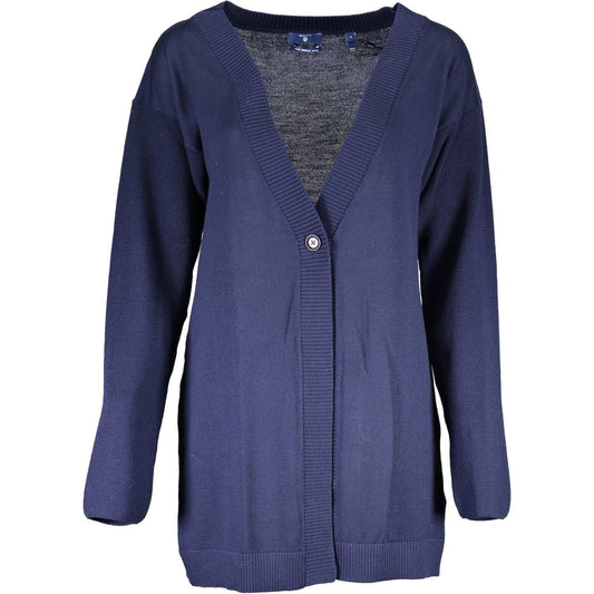 Elegant Blue Wool Long Sleeve Cardigan