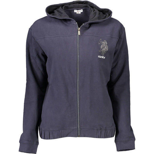 Chic Blue Hooded Zip Sweatshirt with Embroidery