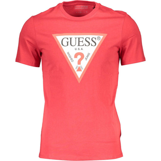 Guess Jeans Chic Red Organic Cotton Tee with Logo Guess Jeans