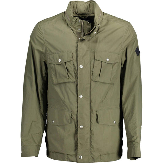 Sleek Green Trench Coat with Concealed Hood Gant