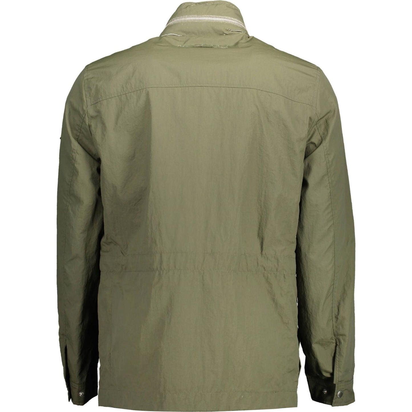 Sleek Green Trench Coat with Concealed Hood