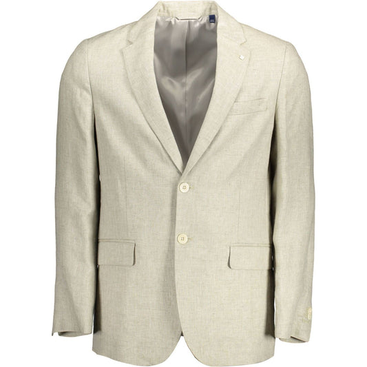 Beige Linen Classic Jacket with Logo