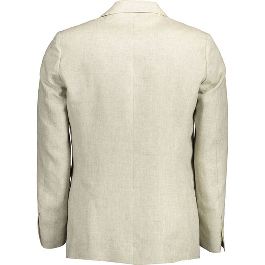 Beige Linen Classic Jacket with Logo