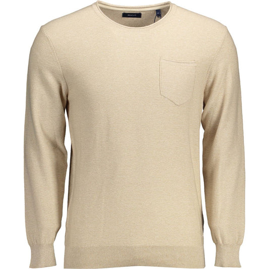 Elegant Beige Crew-Neck Sweater with Embroidery