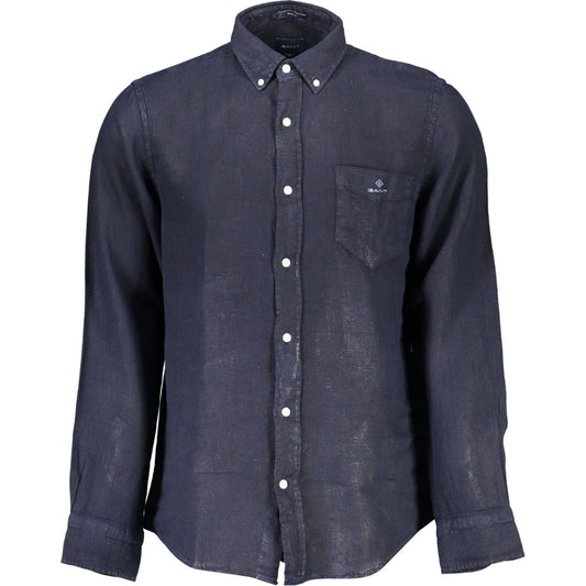 Elegant Linen Short Sleeve Shirt in Blue