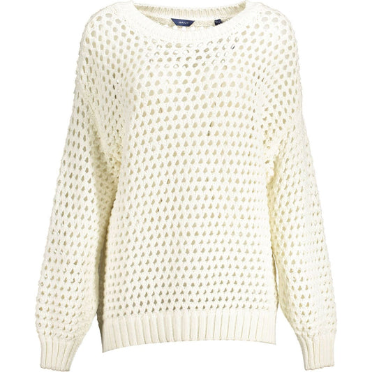 Elegant White Perforated Crewneck Sweater Gant