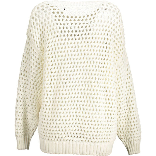 Elegant White Perforated Crewneck Sweater