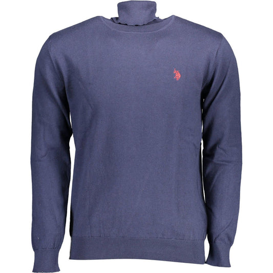 Elegant Blue Turtleneck with Embroidered Logo