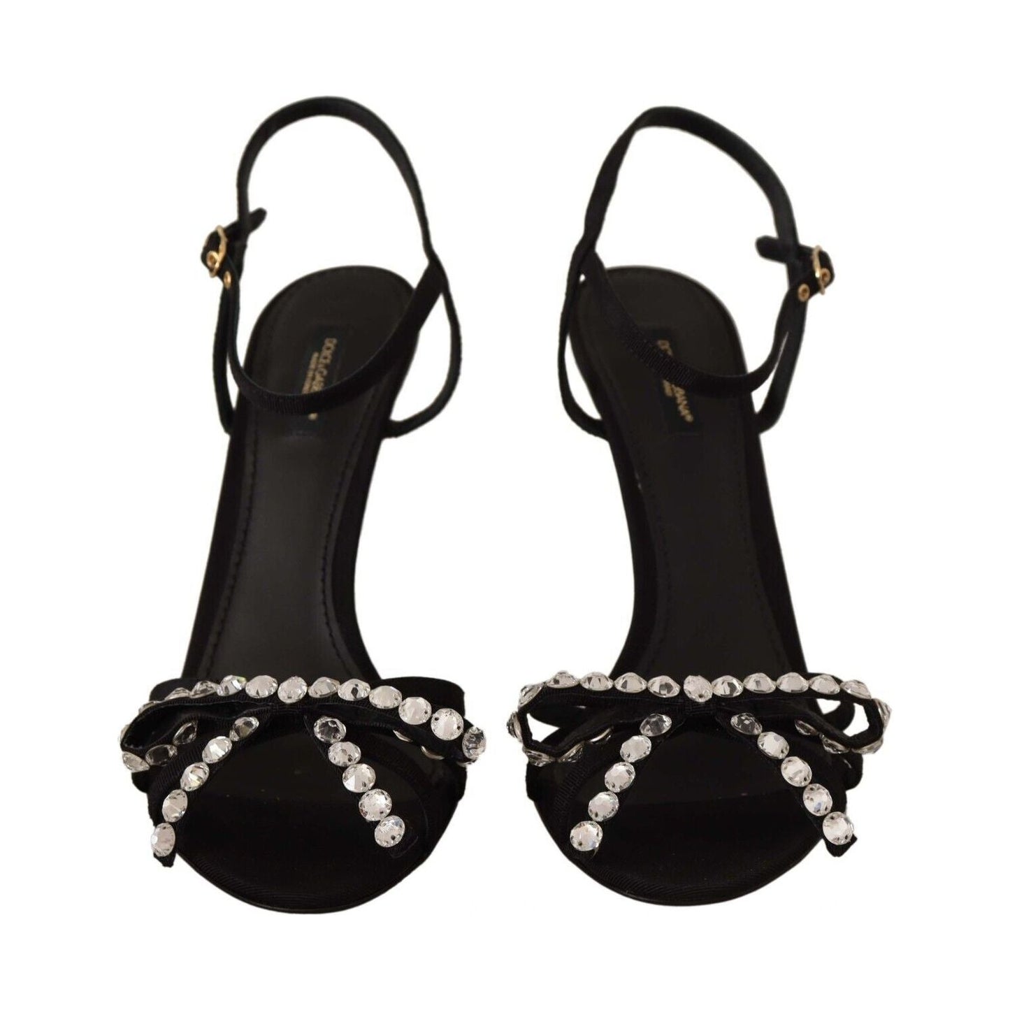 Elegant Black Viscose Ankle Strap Sandals with Crystals