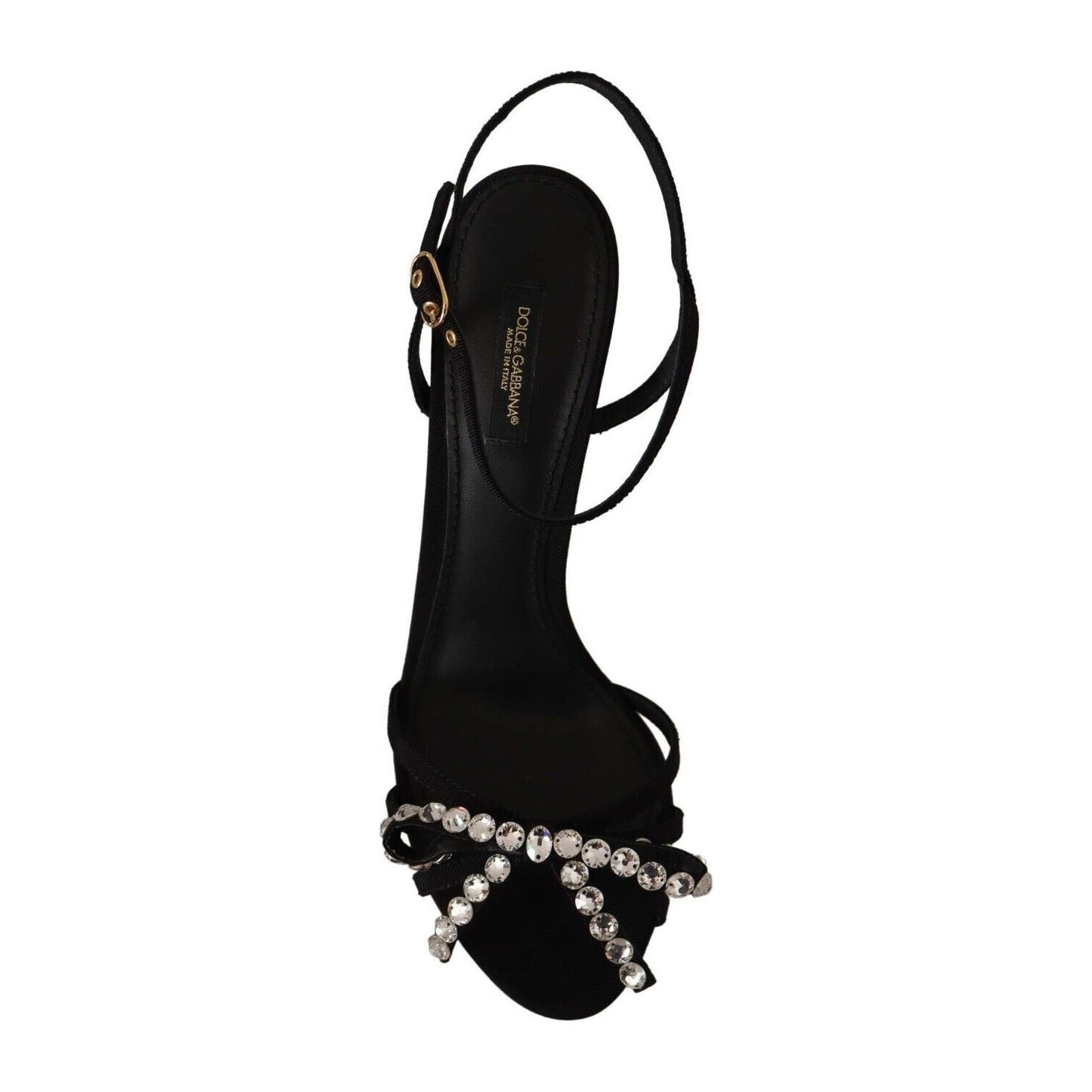 Elegant Black Viscose Ankle Strap Sandals with Crystals