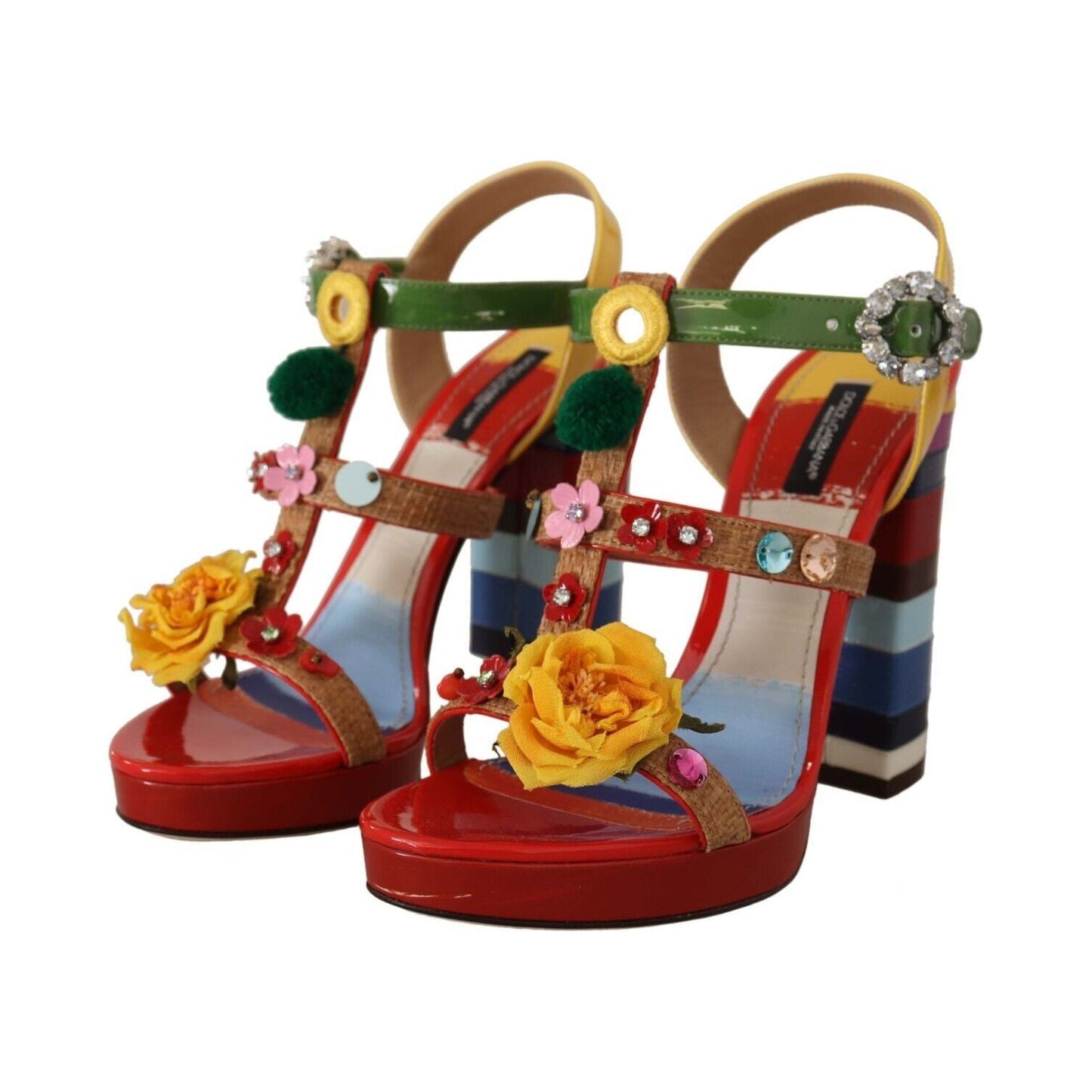 Multicolor Floral Ankle Strap Heels