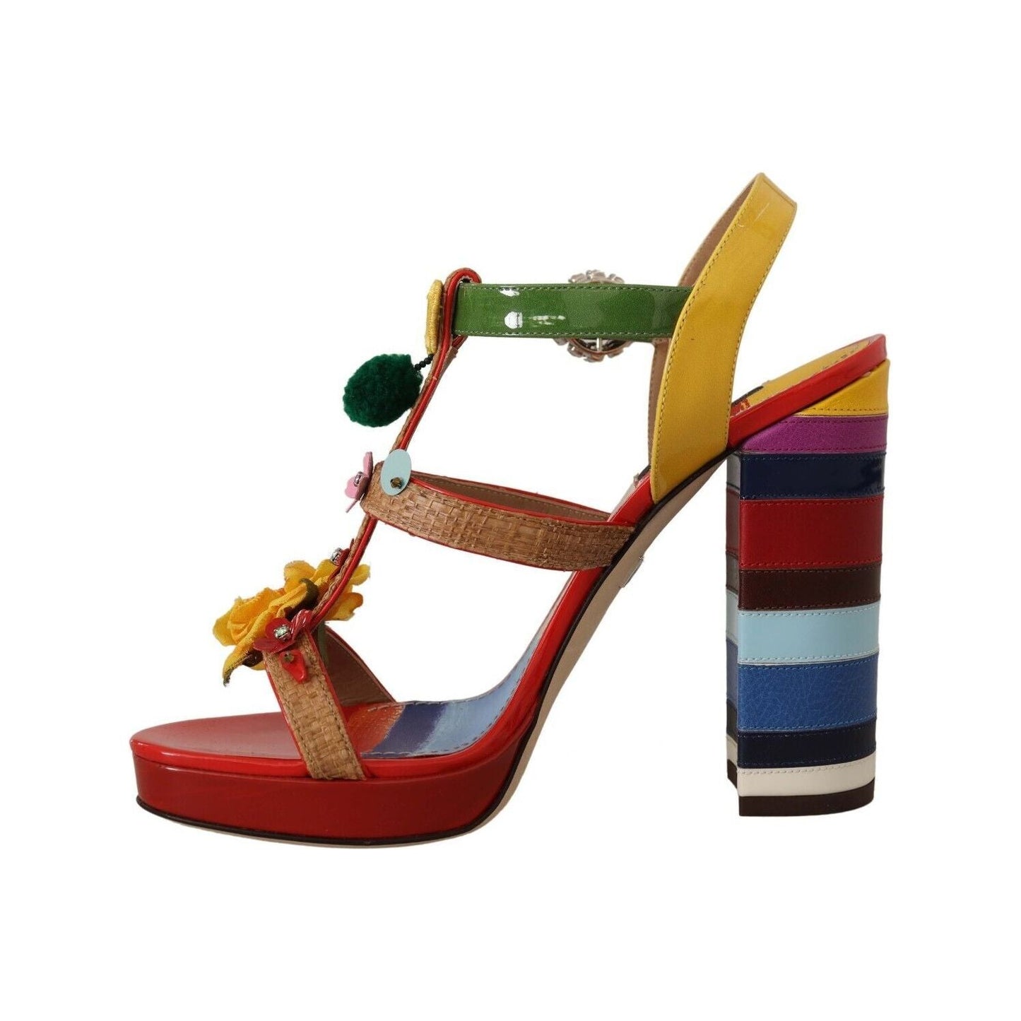 Multicolor Floral Ankle Strap Heels