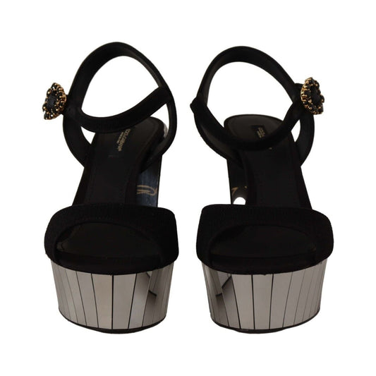 Sleek Black Ankle Strap Platform Sandals Dolce & Gabbana