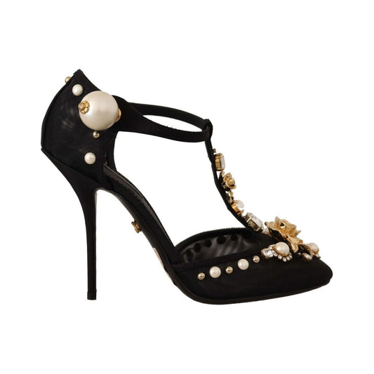 Elegant Embellished T-Strap Heels Sandals Dolce & Gabbana