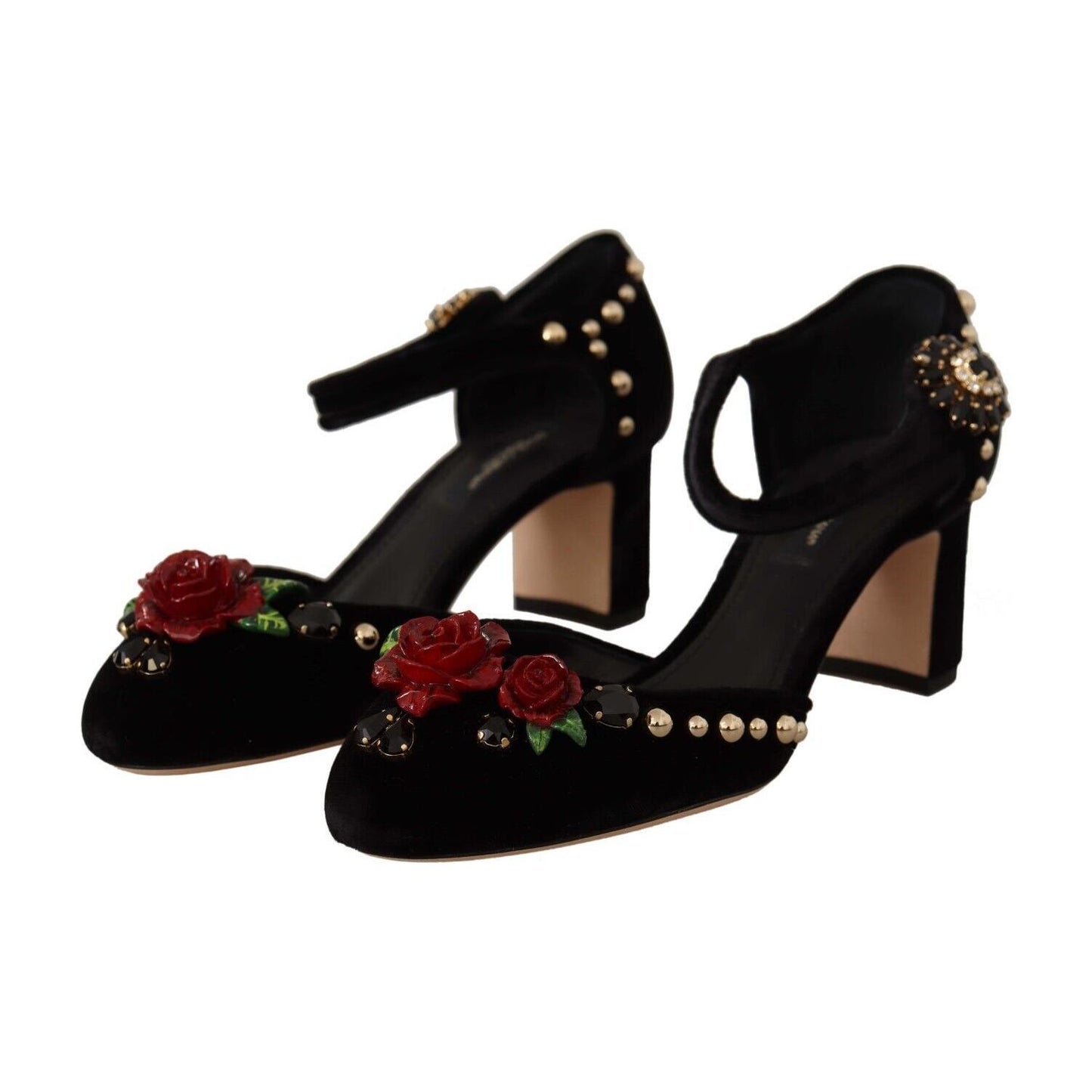 Black Crystal Rose Heel Sandals