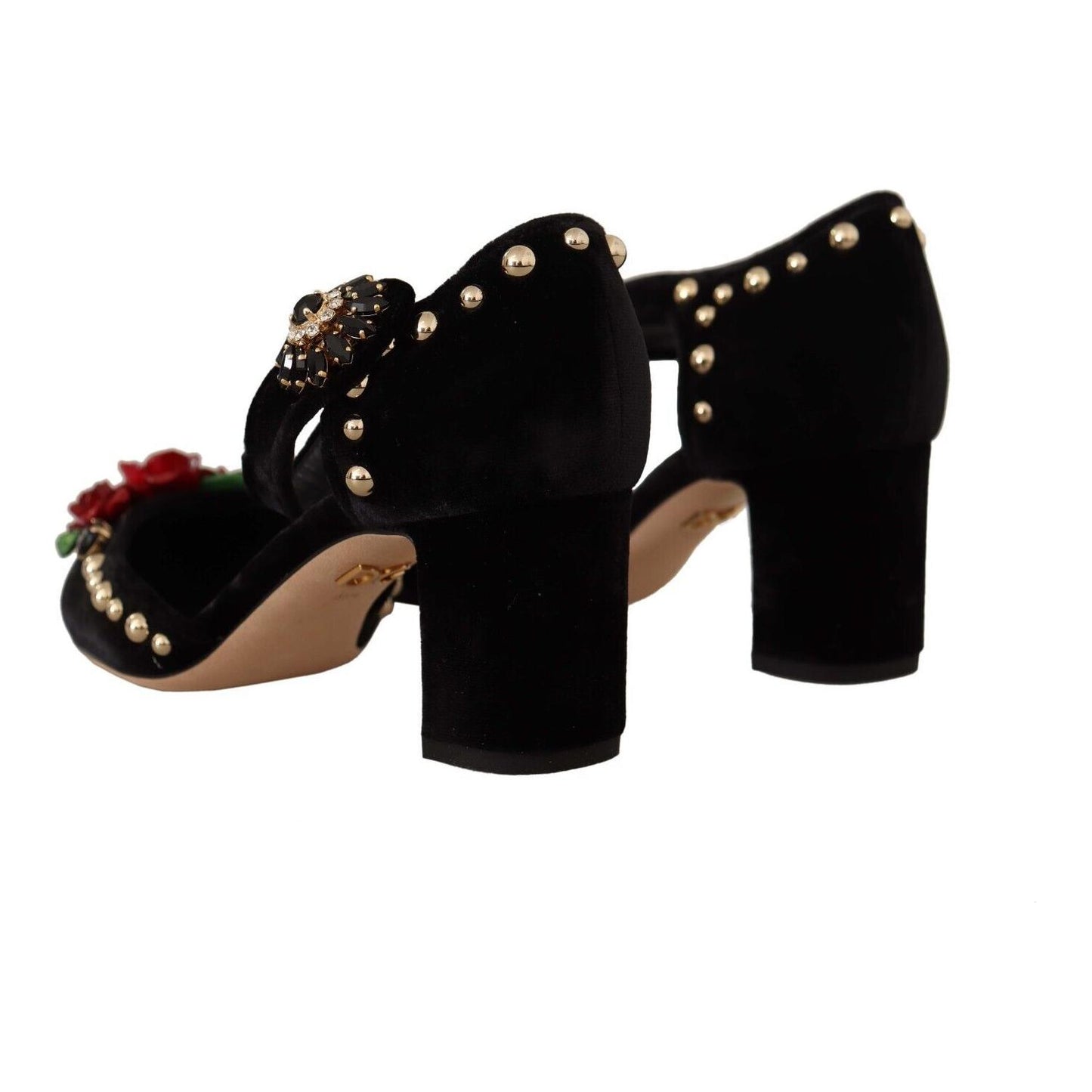 Black Crystal Rose Heel Sandals